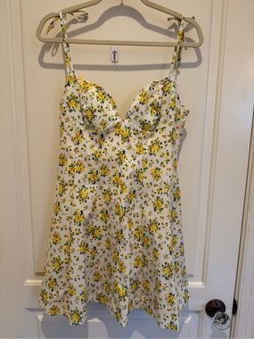 Zara White Mini Dress with Yellow Floral Print
